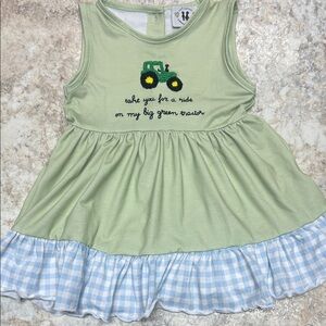 Green Tractor French Knot Casual Dress